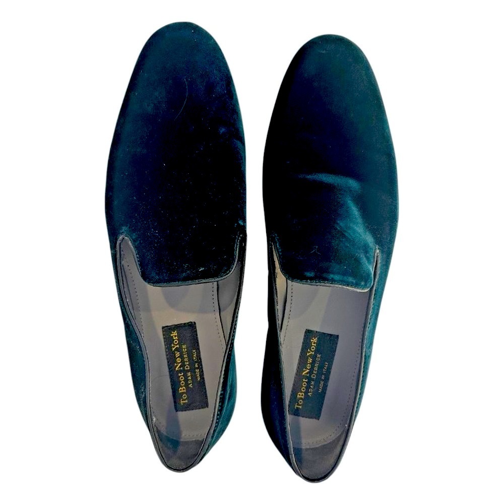TO BOOT NEW YORK Size 11.5 Loafer Adam Derrick GREEN Velvet Shoe Holiday Formal